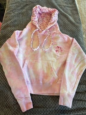 LoveShackFancy Pink Tie-Dye Heart Lined Hoodie